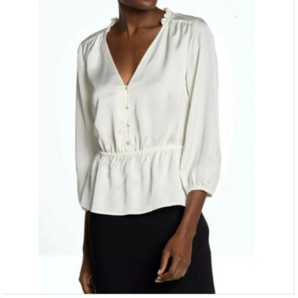 J.Crew Ivory Women's V-Neck Button-Top Peplum Top Ivory Size 4